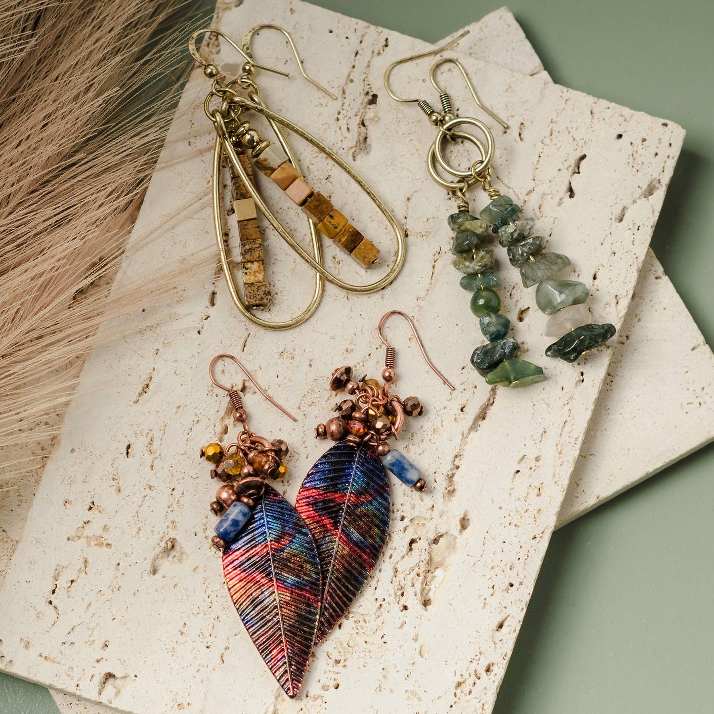 Wild Spirit Picture Jasper Frame Teardrop Earrings