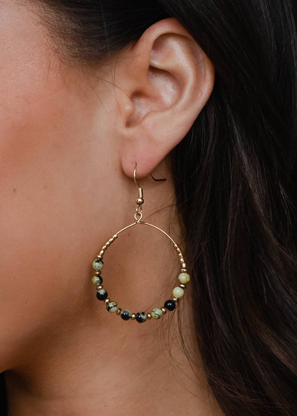 Gold Wire Dangle Hoop Earrings - Lt. Green
