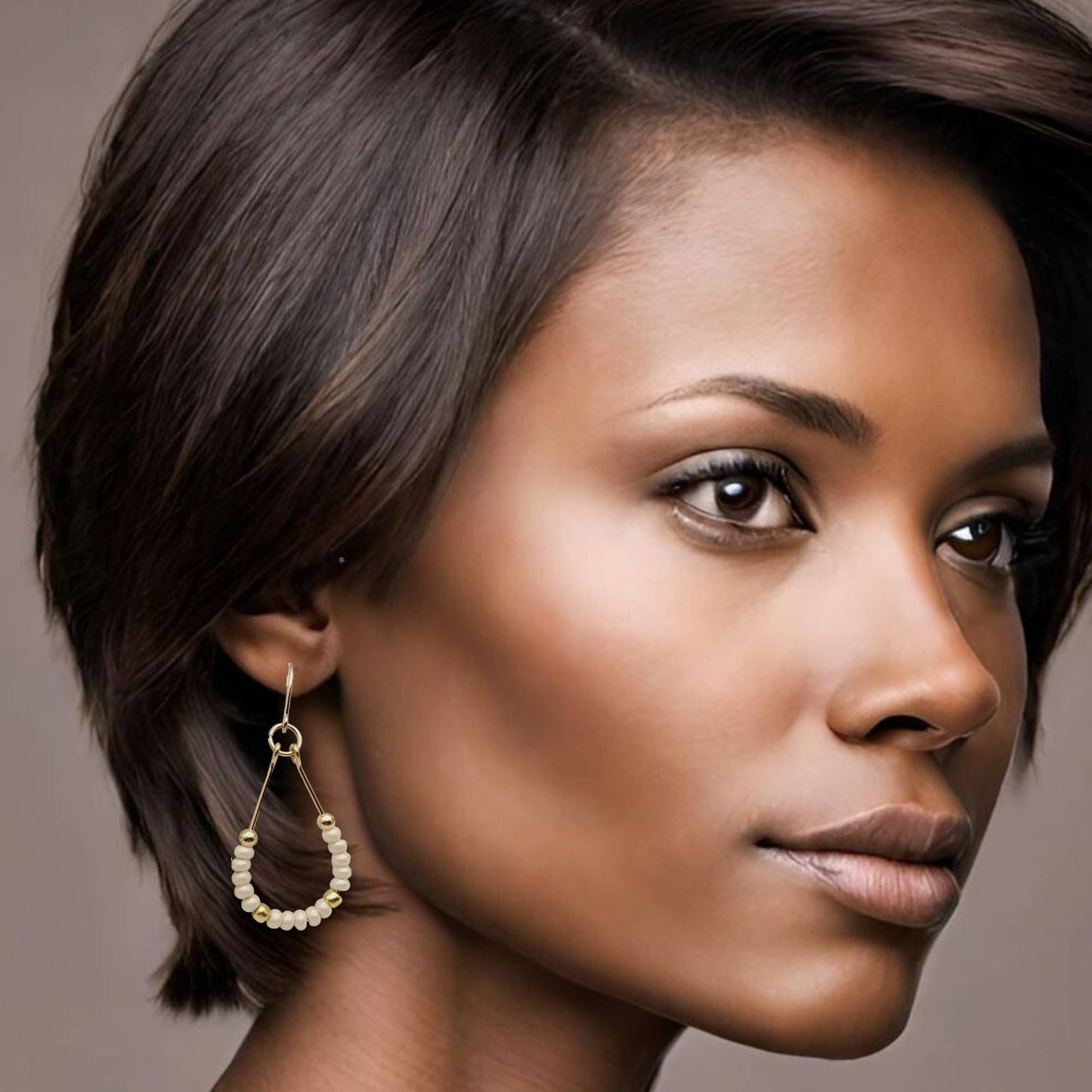 14k Gold Filled Teardrop Hoop Earrings with Pearl Seed Beads