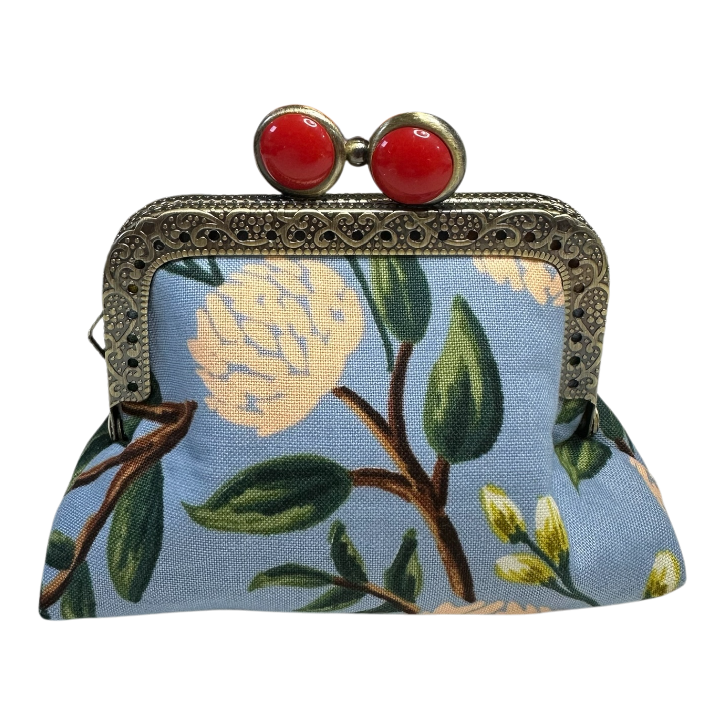 Kiki & Syds Mini Clutch Coin Purse - Peonies Dusty Blue