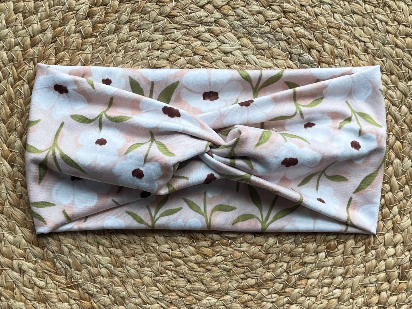 White Anemone Floral Knit Twist Headband