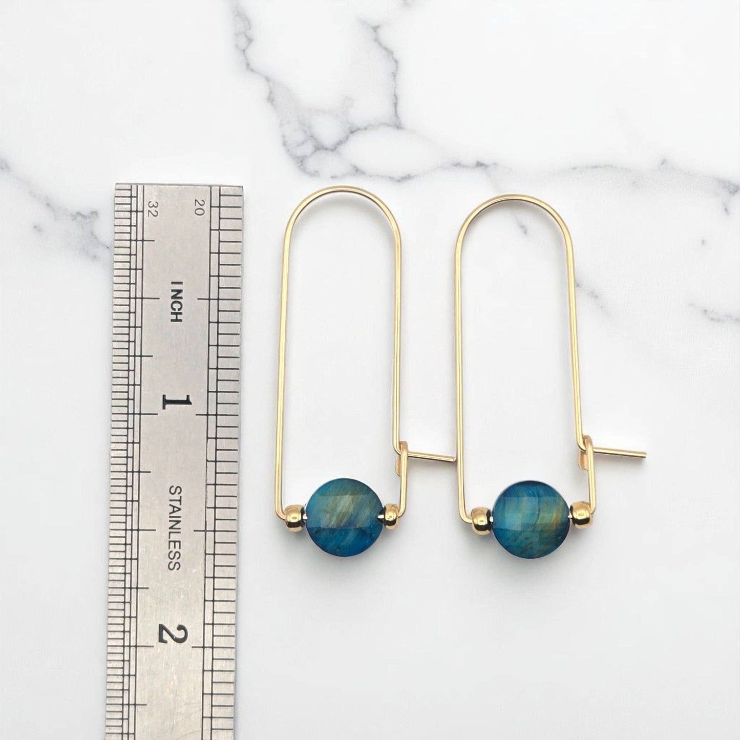 Gold Filled & Blue Tiger's Eye Arc Earrings