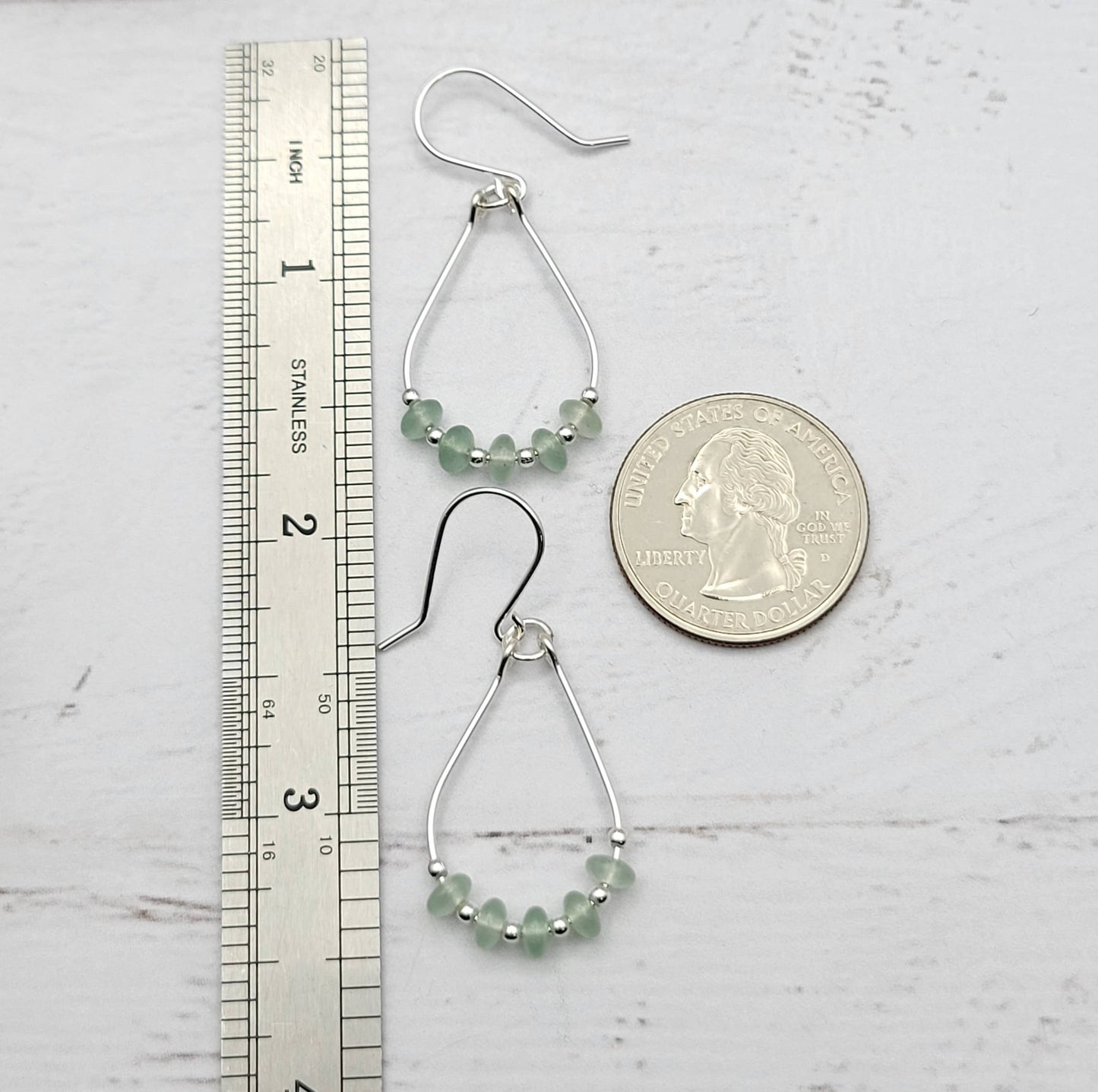 Green Aventurine and Silver Teardrop Hoop Earrings