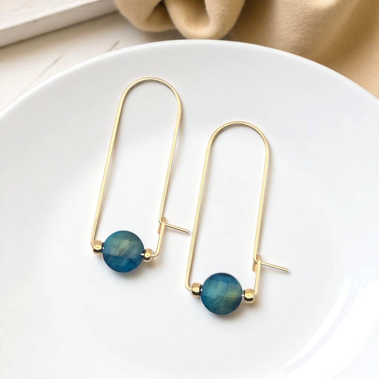 Gold Filled & Blue Tiger's Eye Arc Earrings