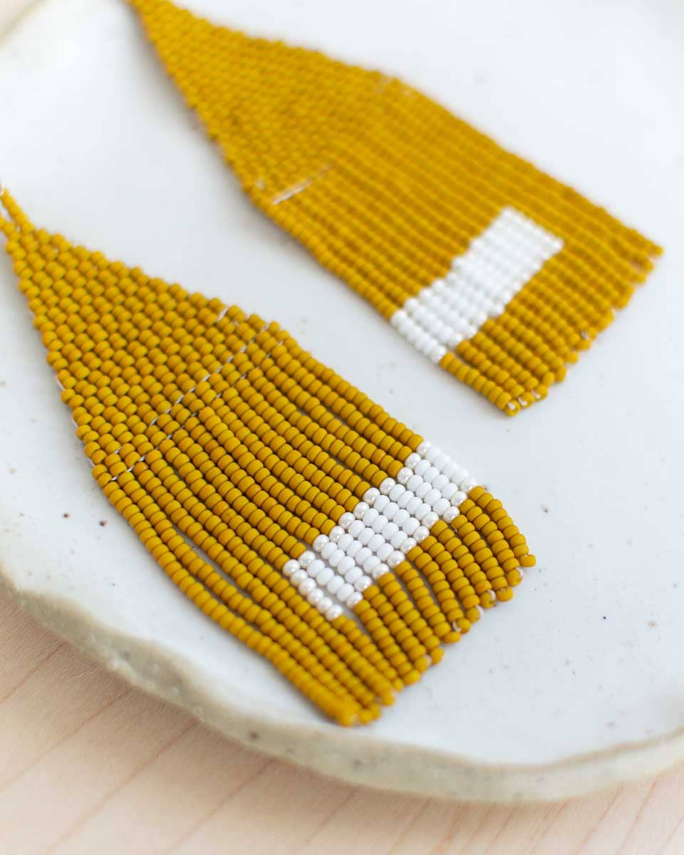 Beaded Fringe Earrings in Mostaza