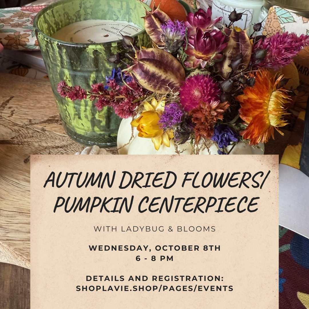 10/08/25 Autumn Dried Flowers/Pumpkin Centerpiece with Ladybug & Blooms
