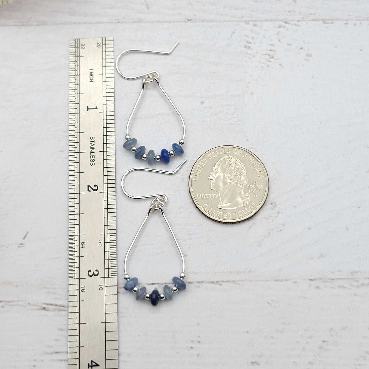 Blue Aventurine and Silver Teardrop Hoop Earrings