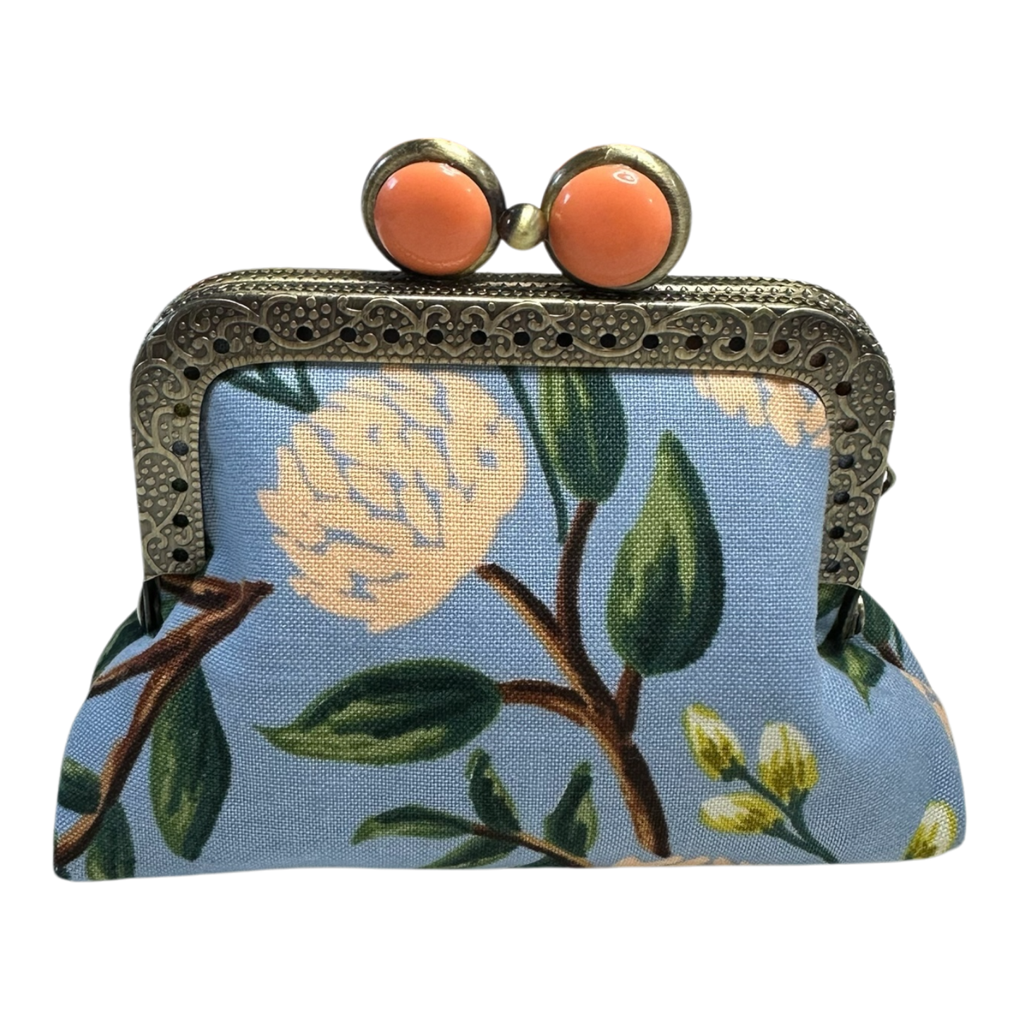Kiki & Syds Mini Clutch Coin Purse - Peonies Dusty Blue