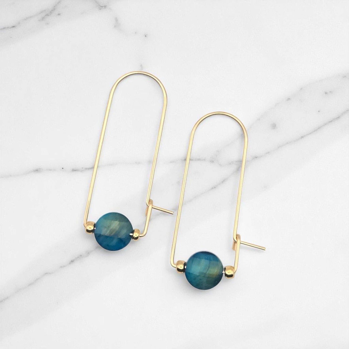 Gold Filled & Blue Tiger's Eye Arc Earrings