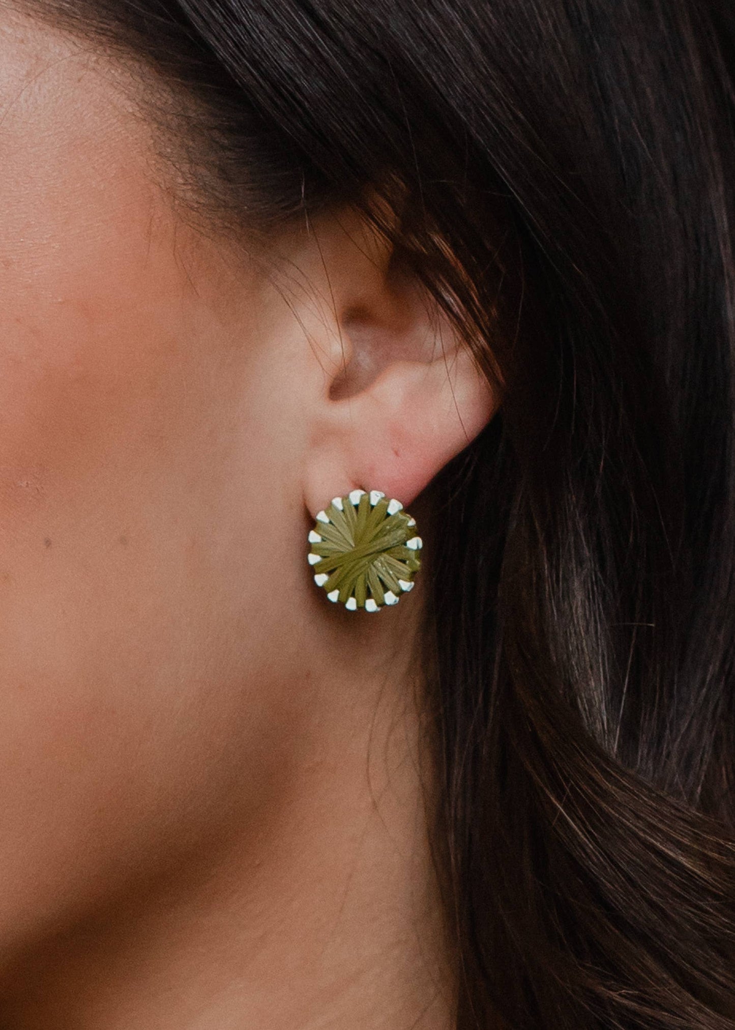 Olive Wicker Stud Earrings