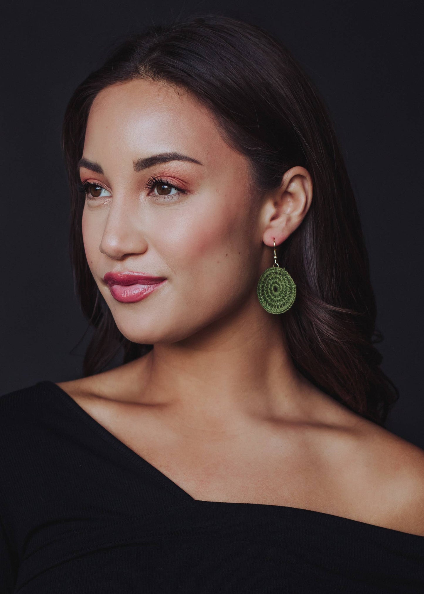 Green Circle Crochet Earrings