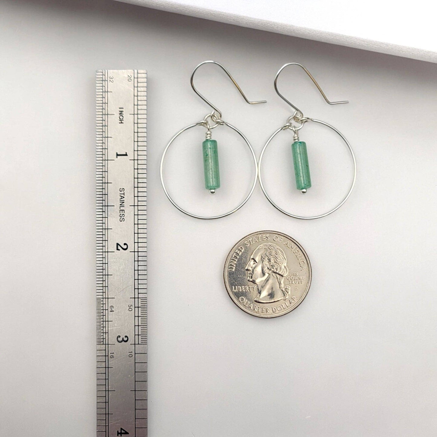 Sterling Silver Hoop Earrings with Green Aventurine Handmade