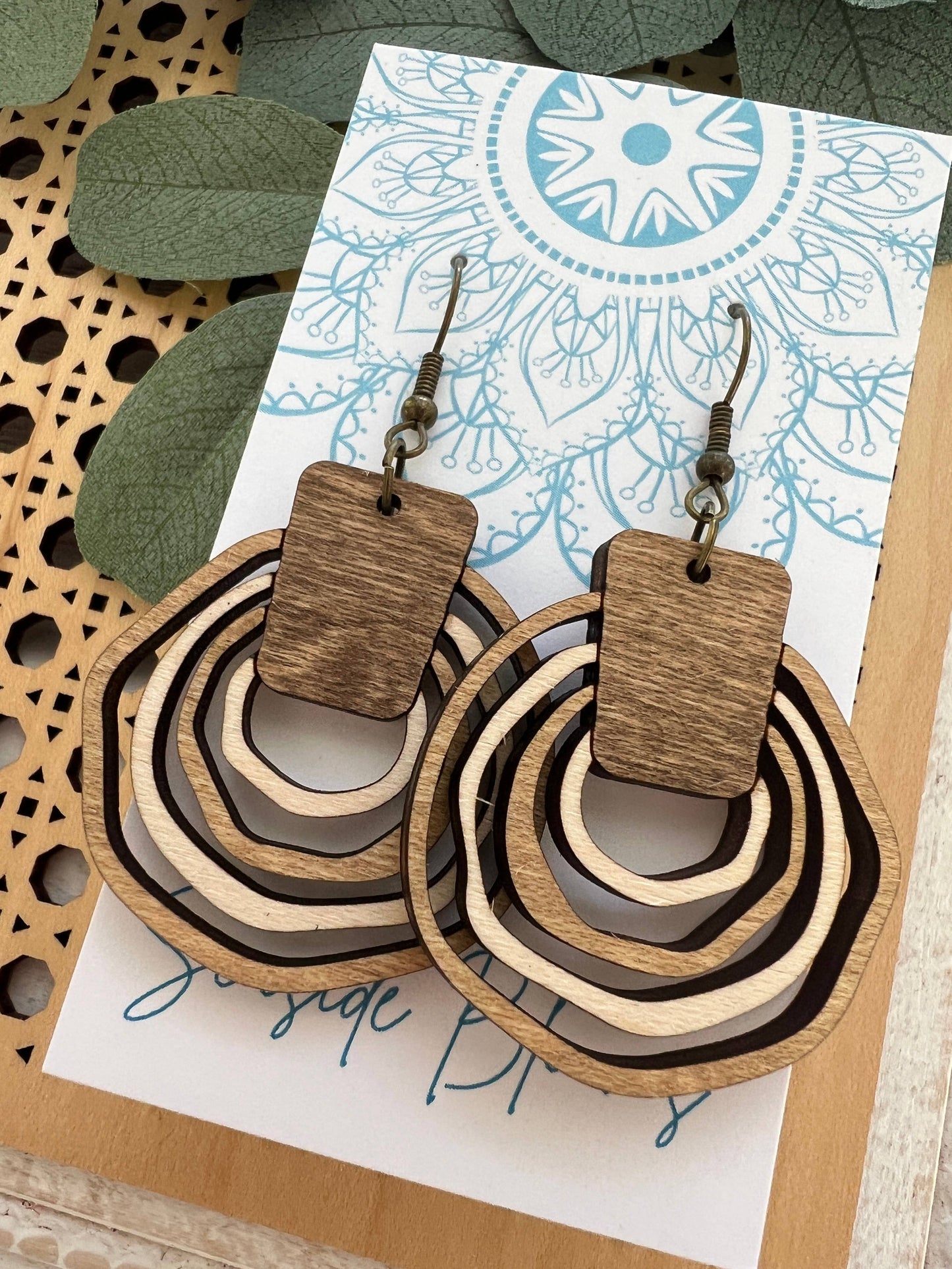 Boho Hand Painted Lightweight Wood Hoops