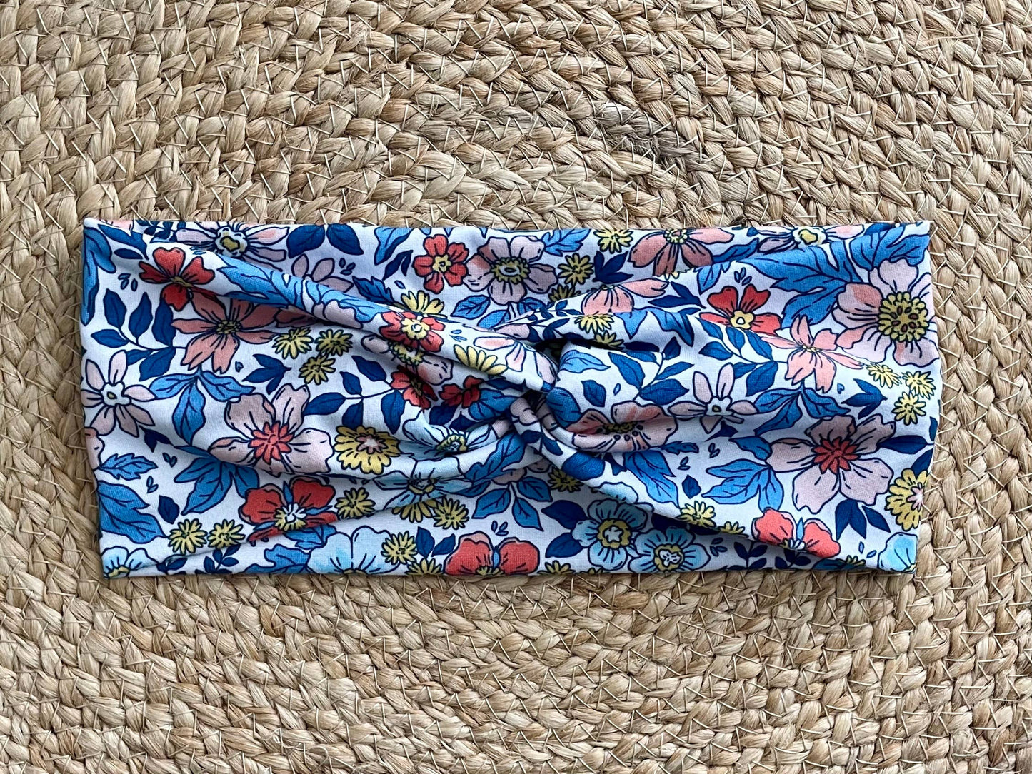 Blue Pink Florals Knit Twist Headband