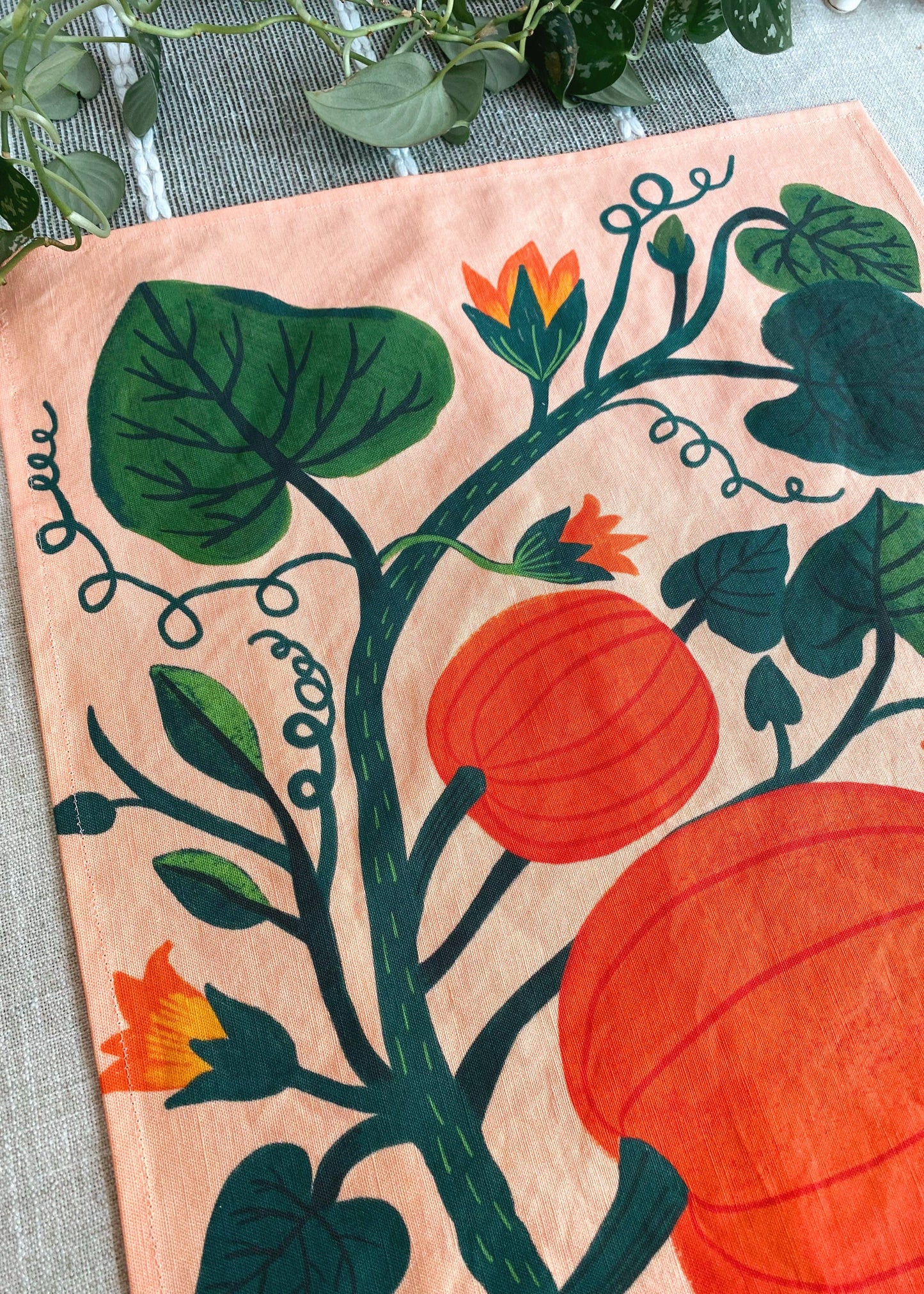 Pumpkin Garden Tea Towel - Soft Pumpkin Color