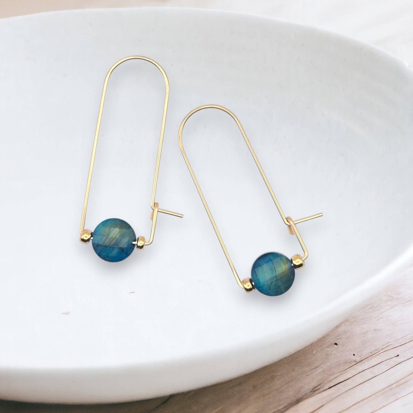 Gold Filled & Blue Tiger's Eye Arc Earrings