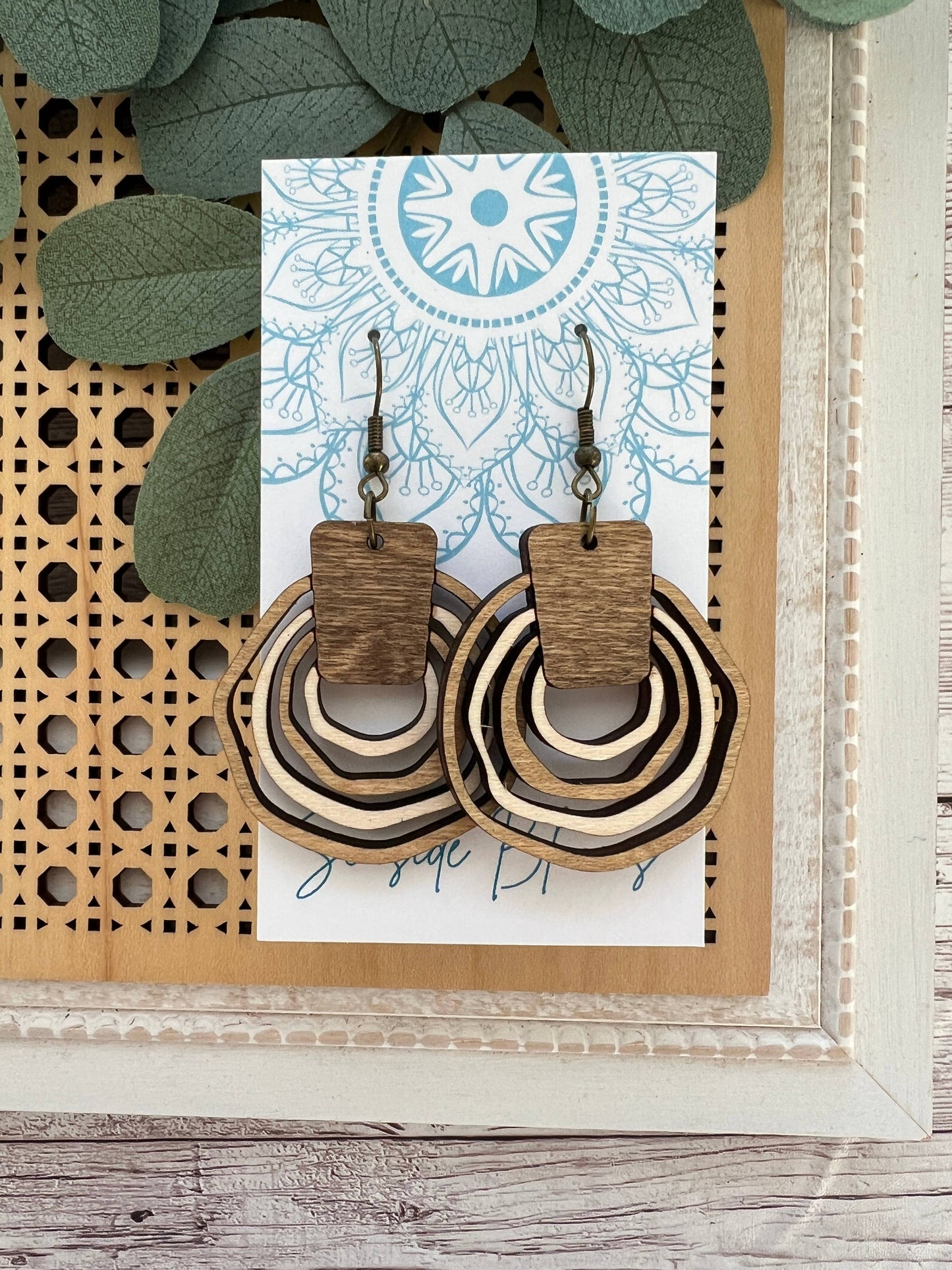 Boho Hand Painted Lightweight Wood Hoops