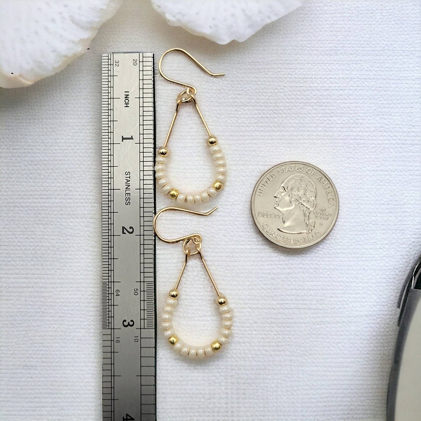 14k Gold Filled Teardrop Hoop Earrings with Pearl Seed Beads