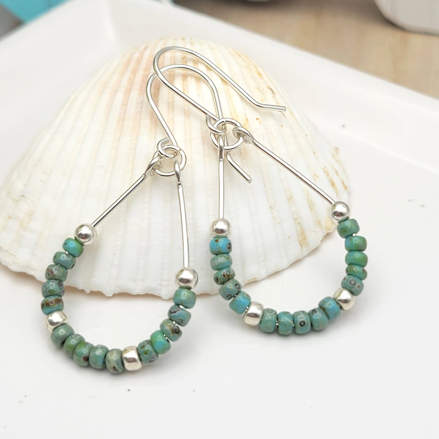 Sterling Silver Hoops with Turquoise Beads
