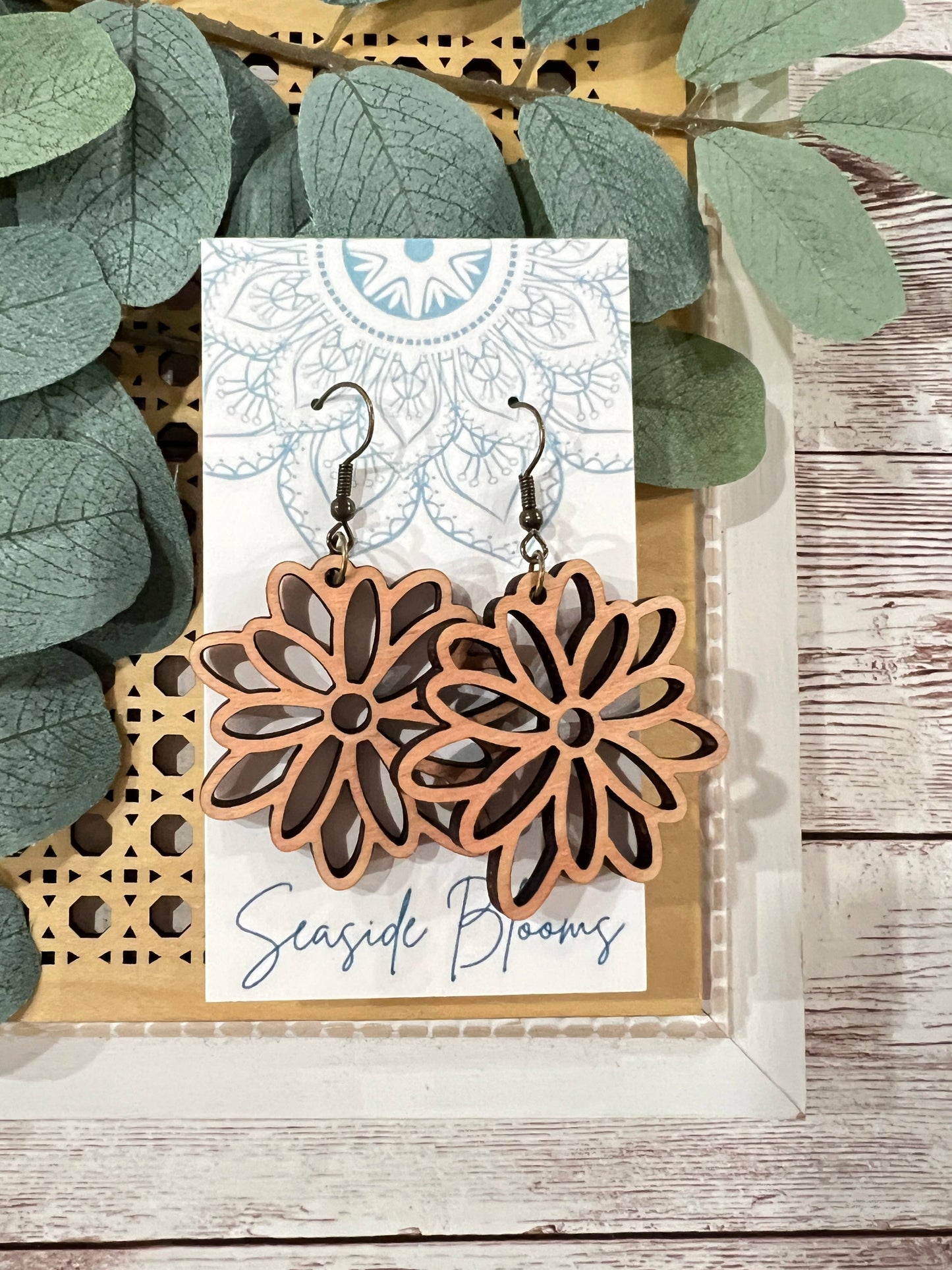 Daisy Boho Cut Out Maple Wood Earrings
