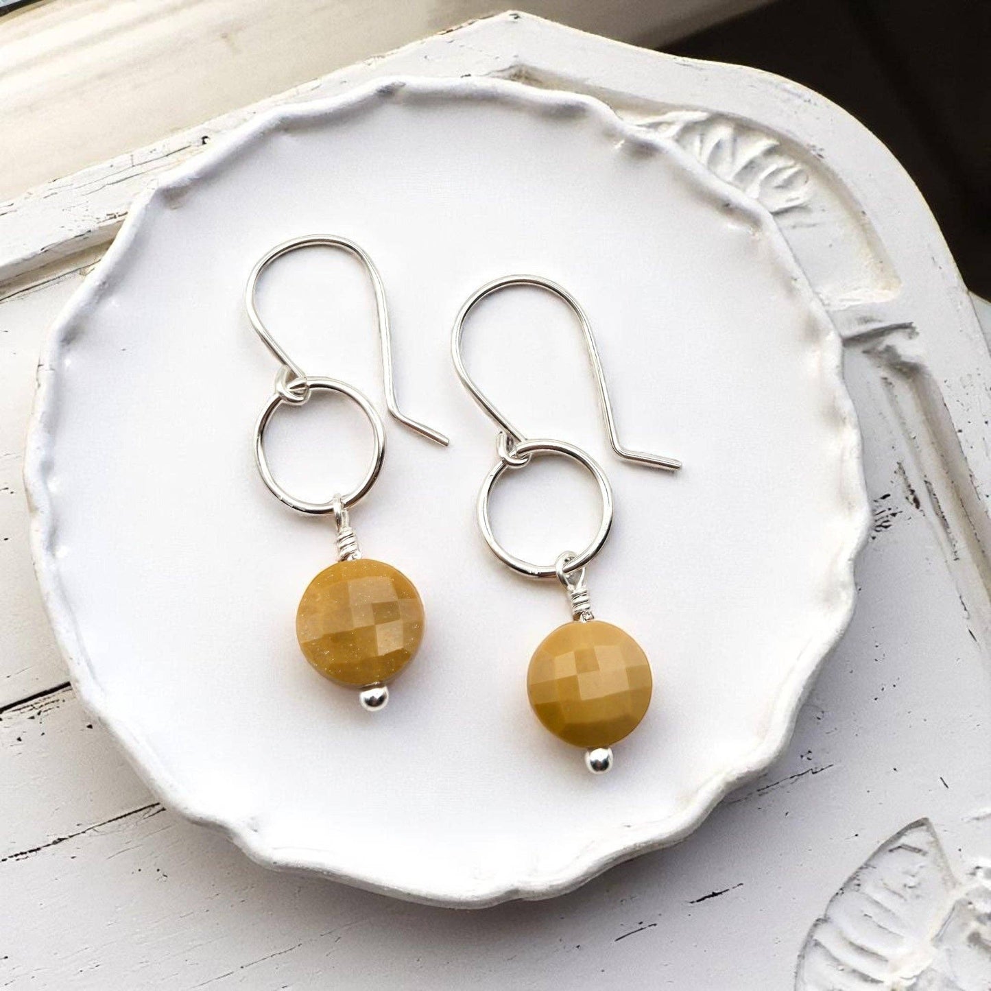 Sterling Silver and Yellow Mookaite Earrings