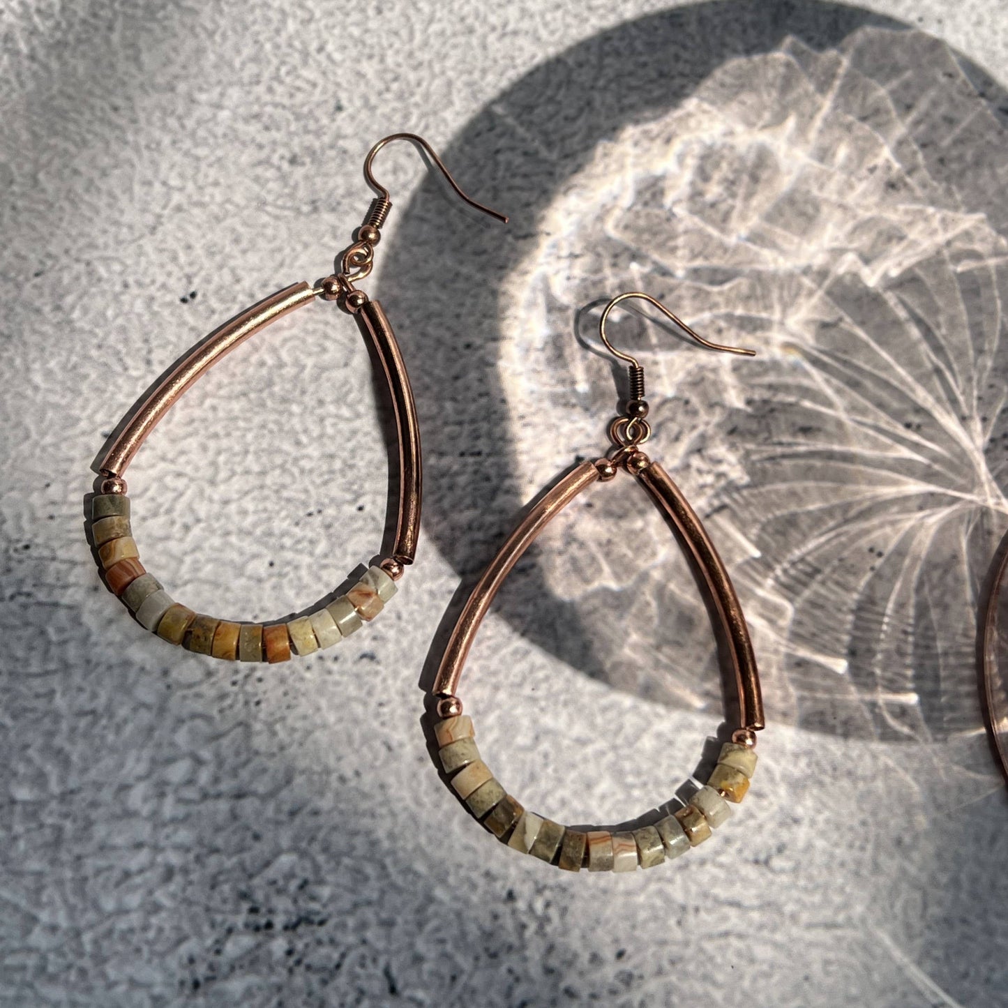 Copper Genuine Agate Teardrop Earrings