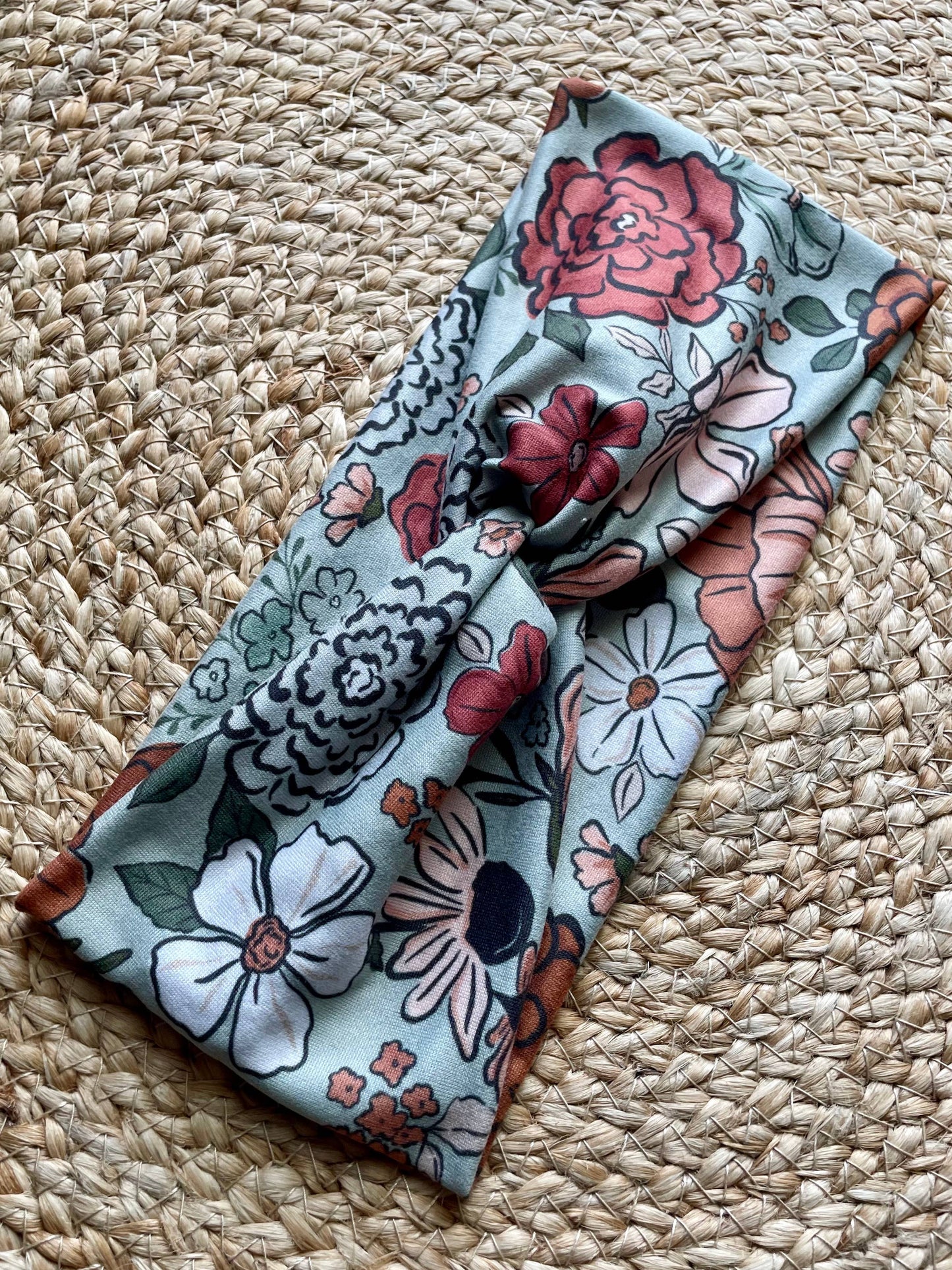 Montana Floral in Green Knit Twist Headband