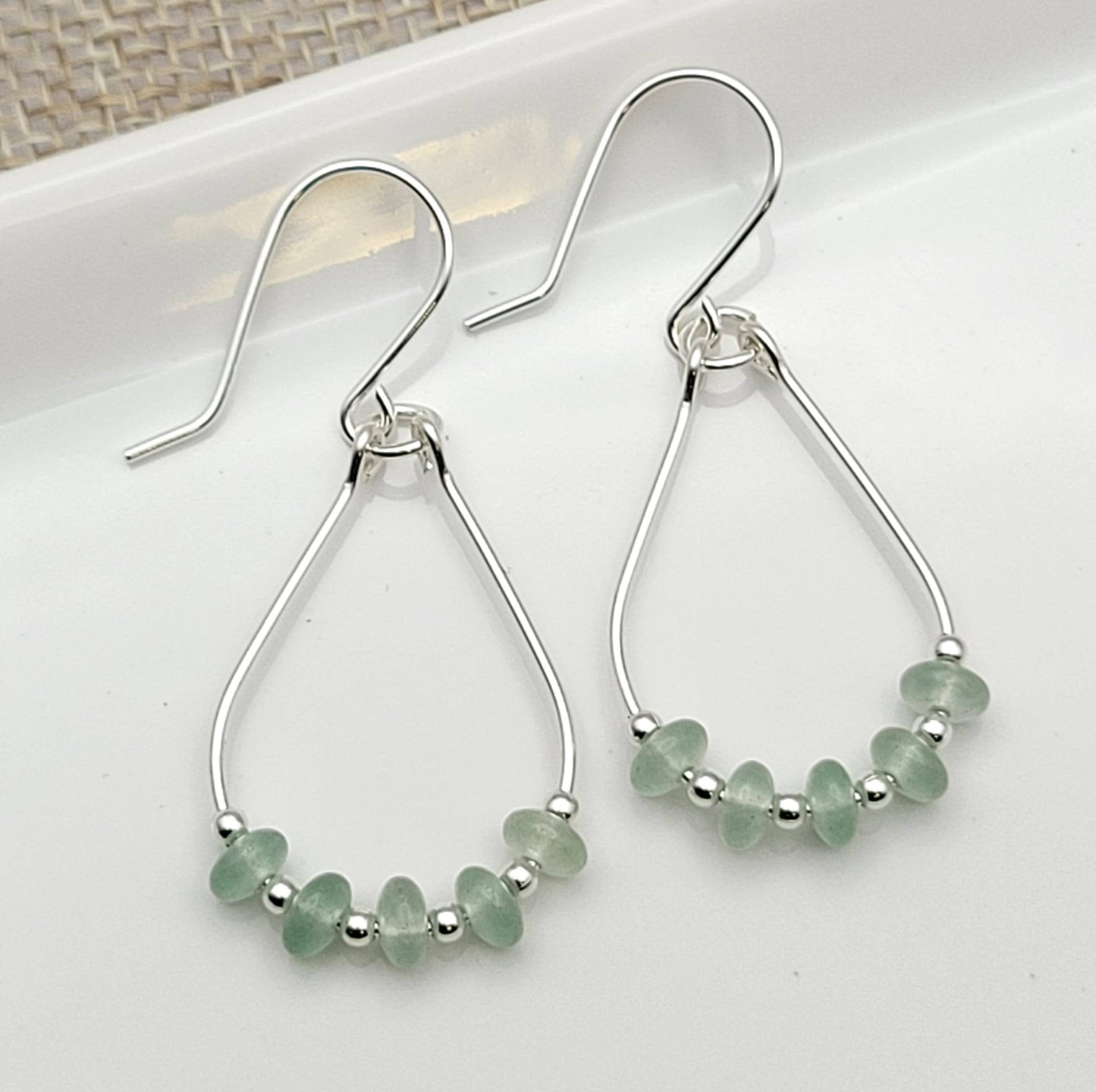 Green Aventurine and Silver Teardrop Hoop Earrings