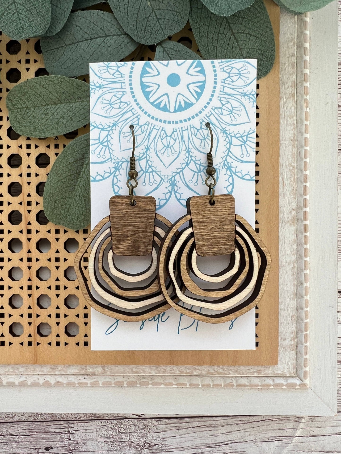 Boho Hand Painted Lightweight Wood Hoops