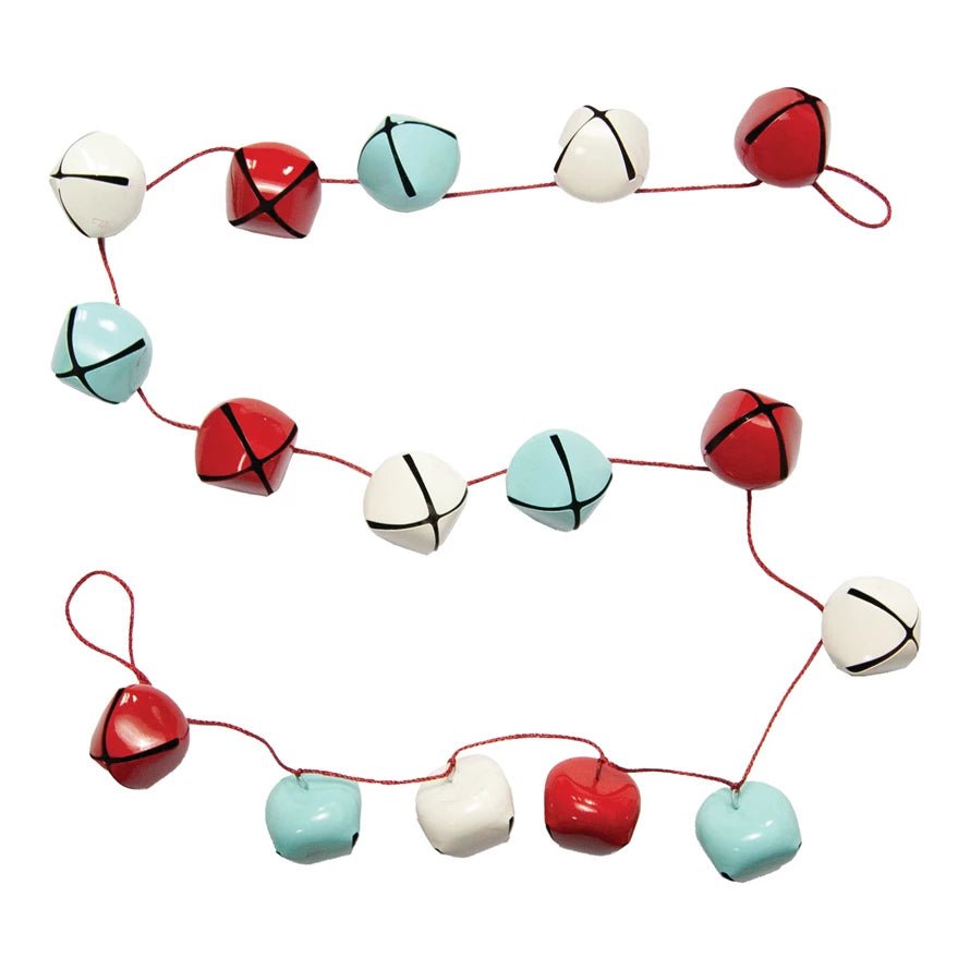 72"L x 2"H Metal Jingle Bell Garland, Red, Blue & White - La Vie Est Belle