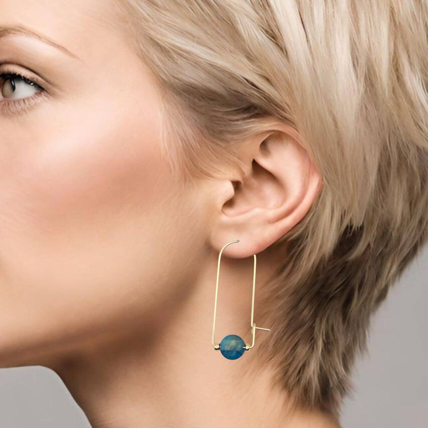 Gold Filled & Blue Tiger's Eye Arc Earrings