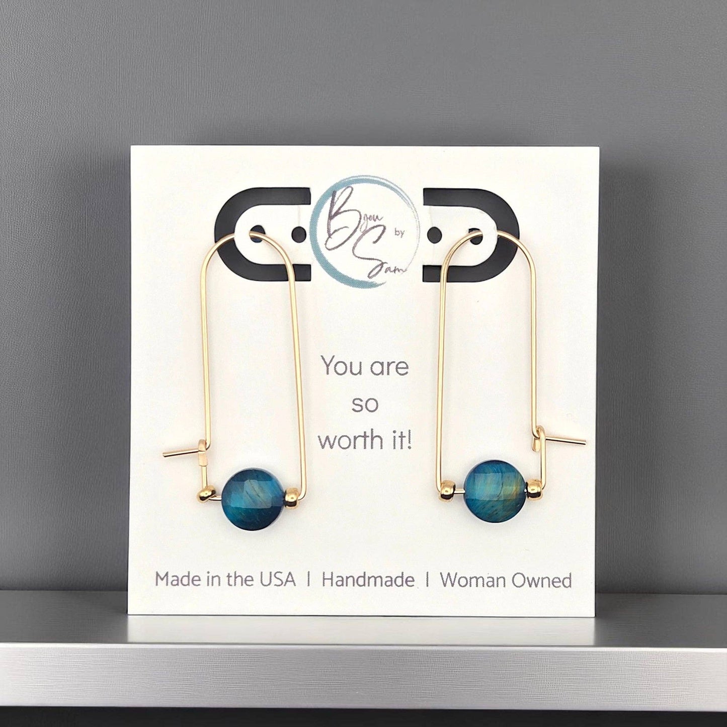 Gold Filled & Blue Tiger's Eye Arc Earrings