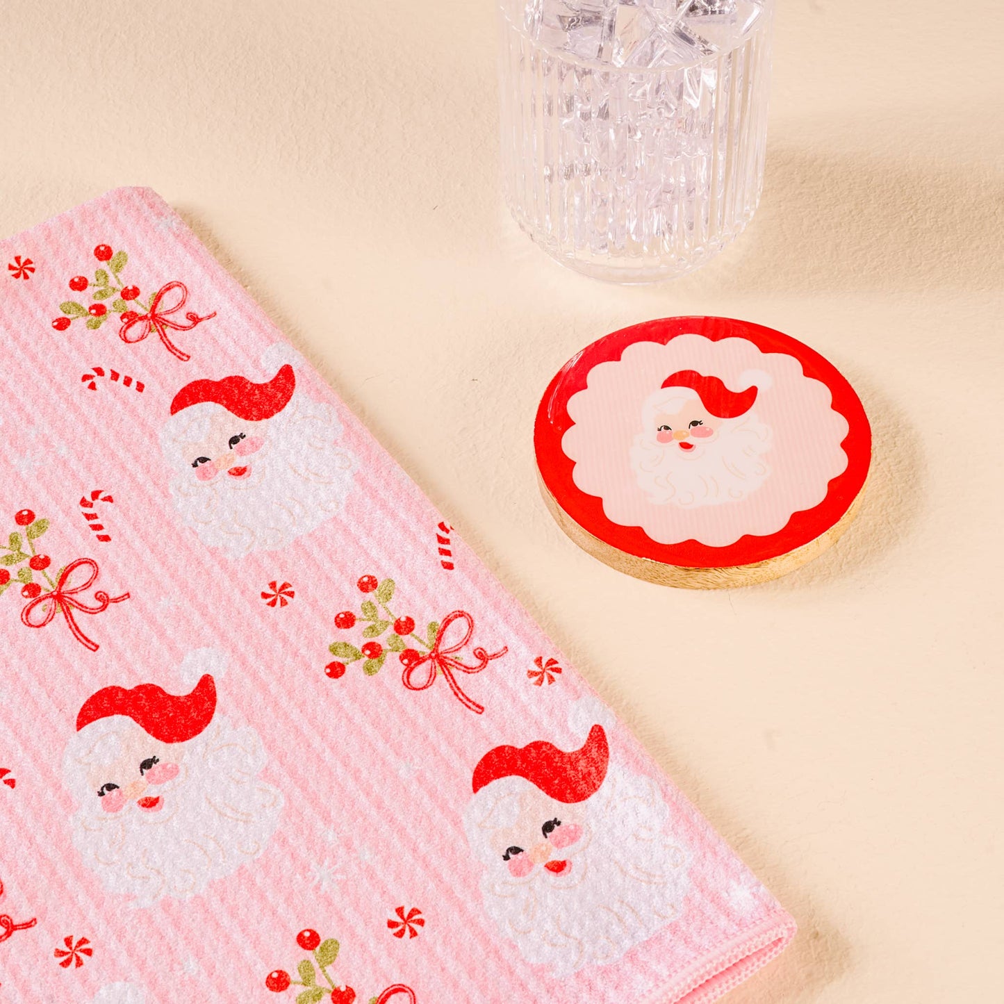 Waffle Tea Towel-Holly Jolly Santa