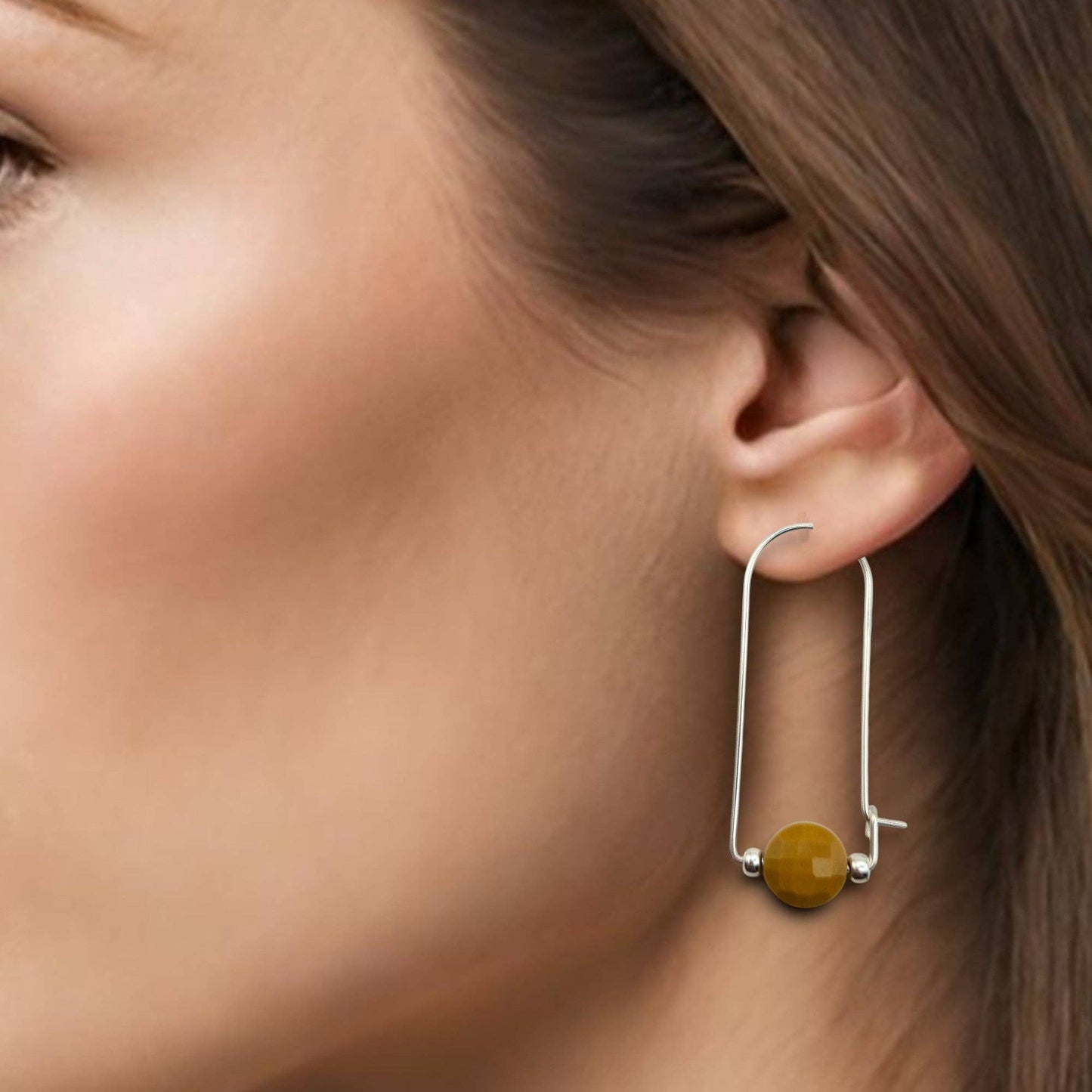 Sterling Silver & Yellow Mookaite Arc Earrings