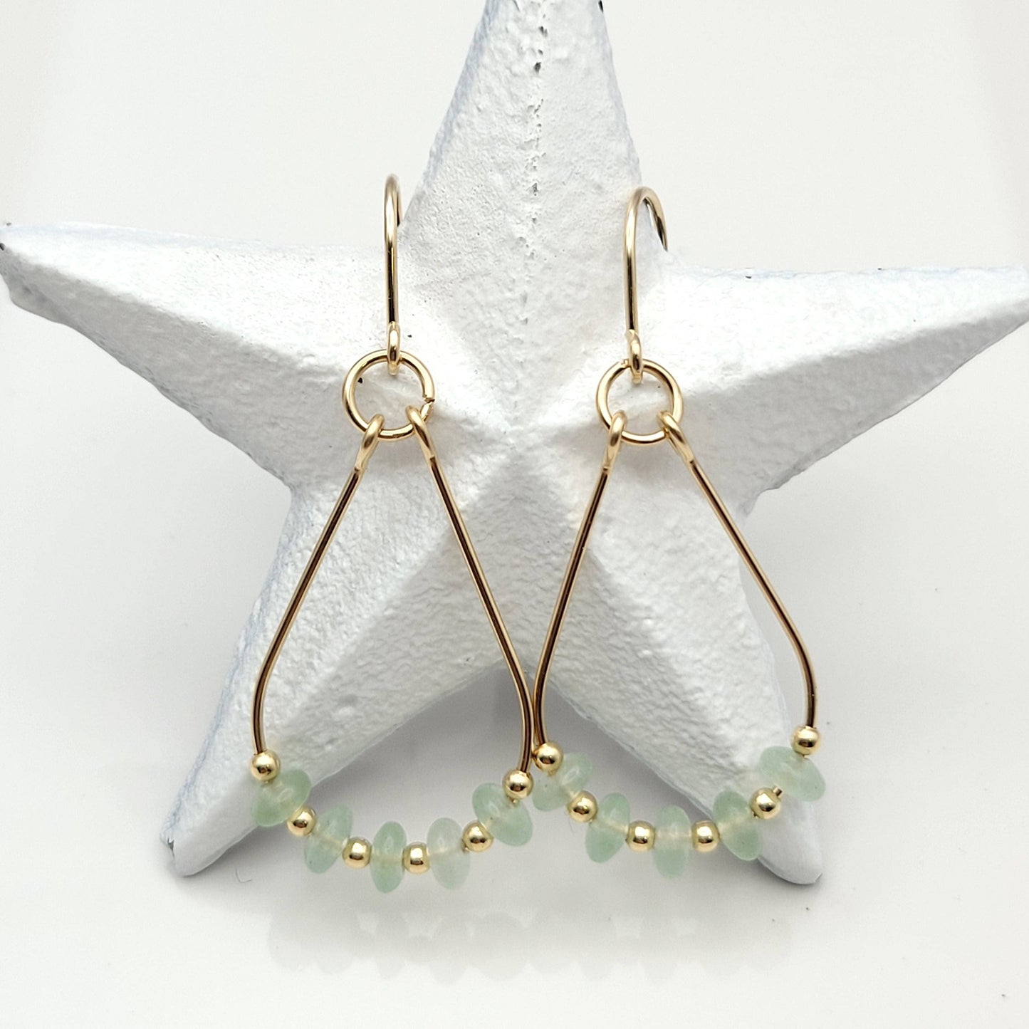 Gold & Green Aventurine Teardrop Hoop Earrings