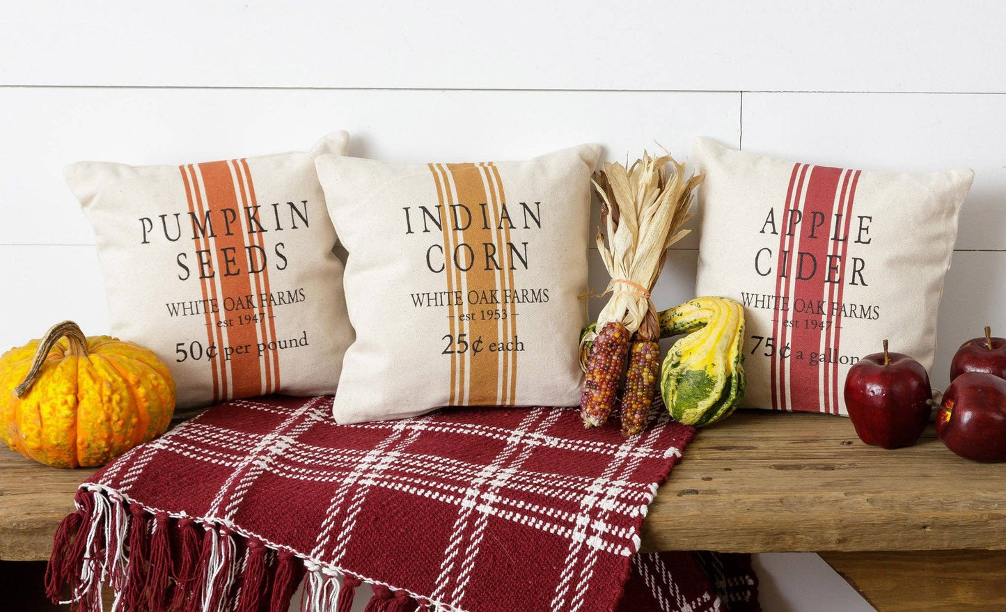 Grain Sack Pillows - Pumpkin, Apple, Corn