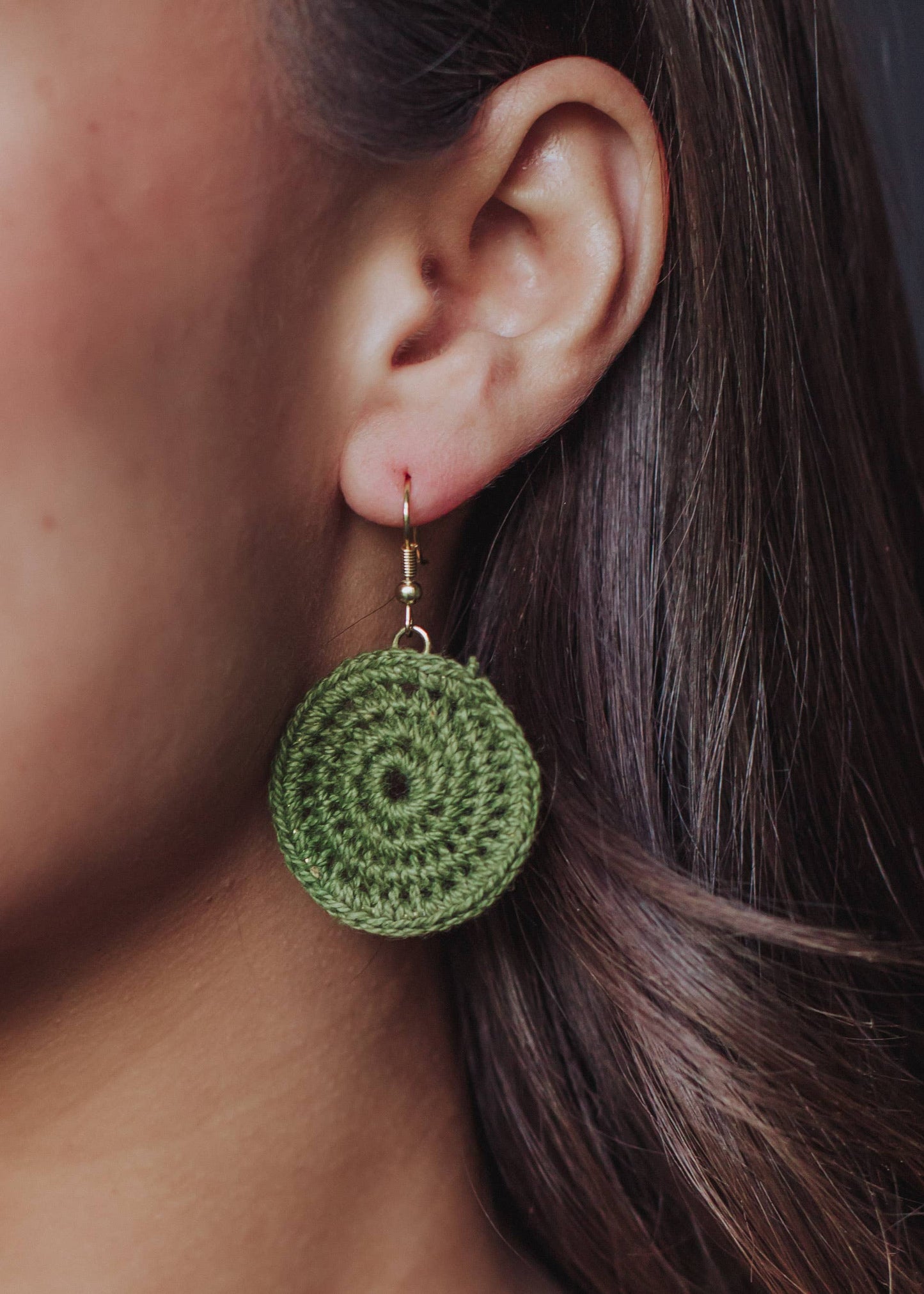 Green Circle Crochet Earrings