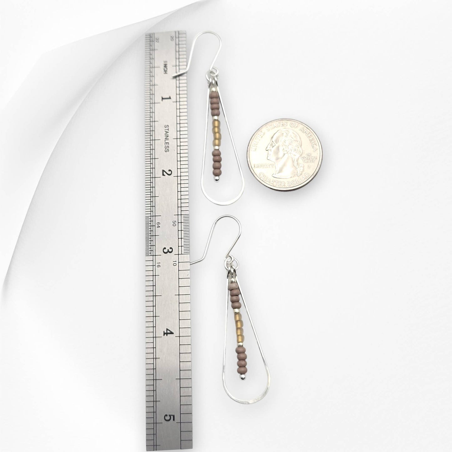 Sterling Silver Teardrop Hoop Earrings with Brown Seed Beads