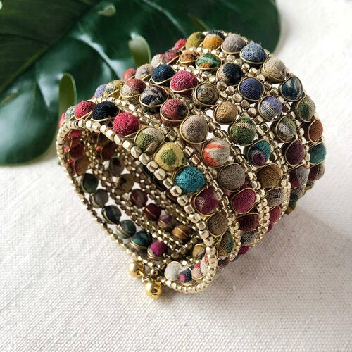 Kantha Beaded Grid Cuff