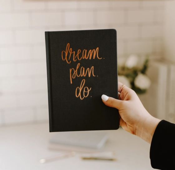 Dream Plan Do Grey and Rose Gold Fabric Journal