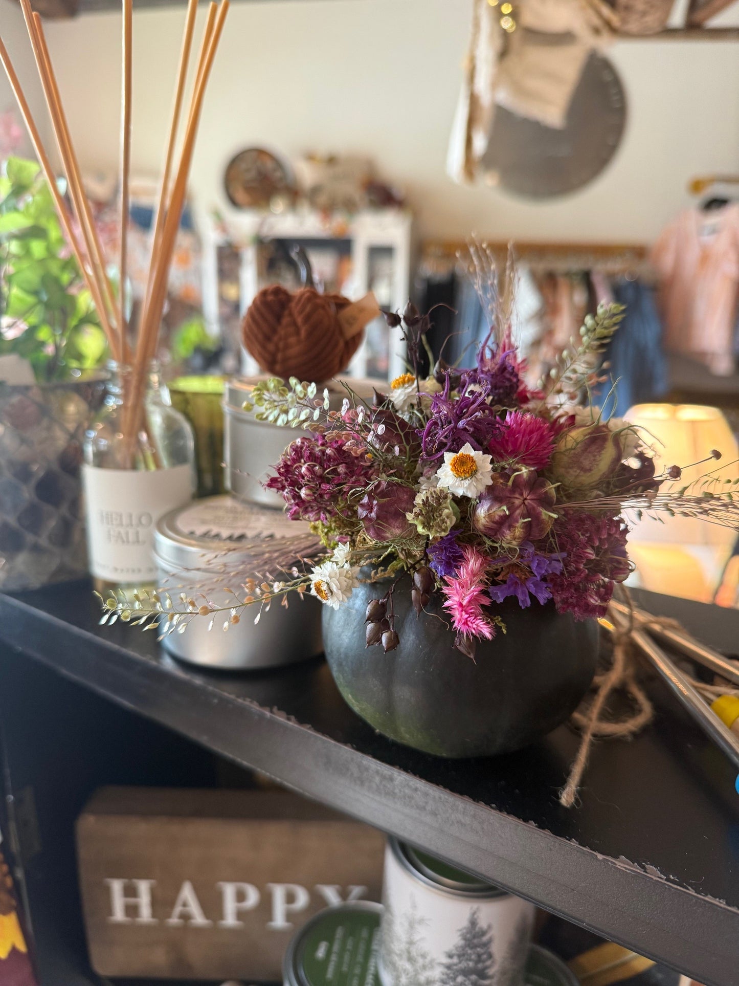 10/08/25 Autumn Dried Flowers/Pumpkin Centerpiece with Ladybug & Blooms