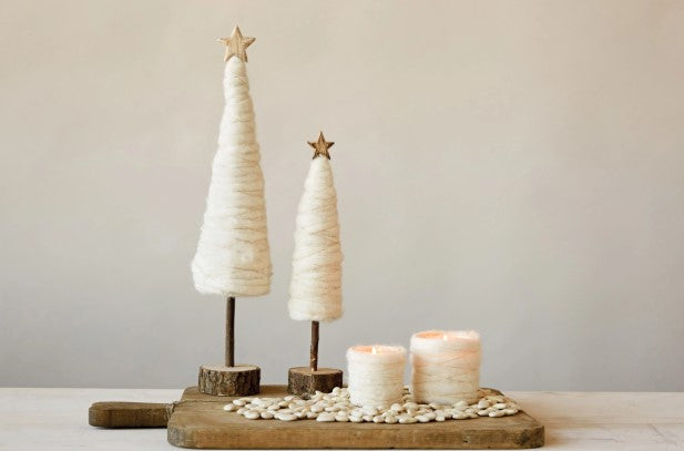 Wool Christmas Tree with Star and Wood Base