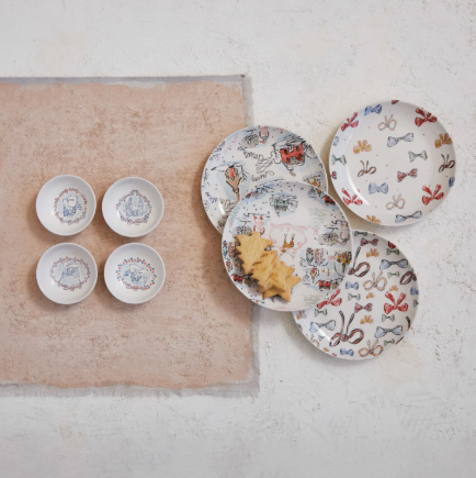 Stoneware Plate w/ Holiday Pattern, 4 Styles