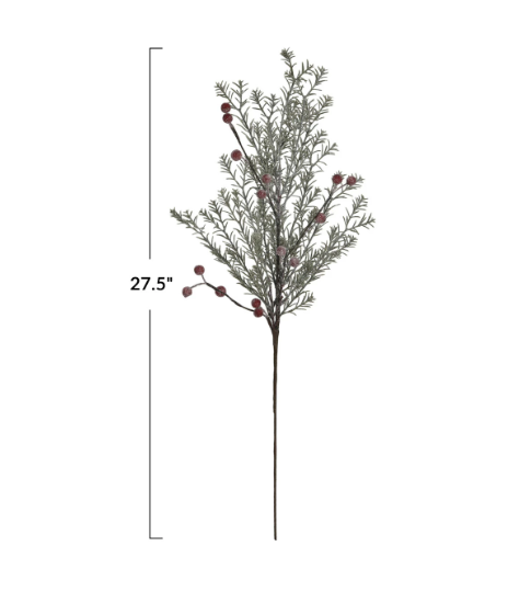 Faux Evergreen Pick with Red Berries