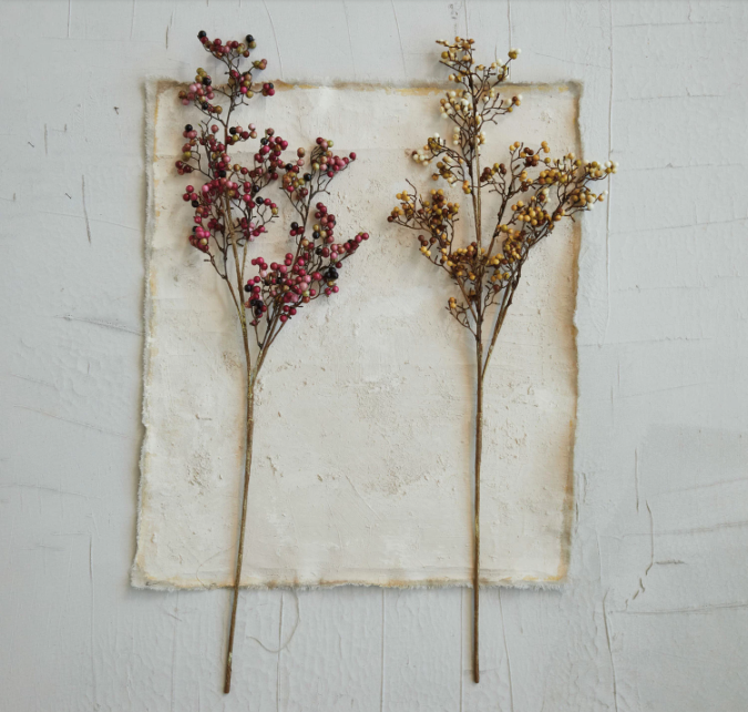 Faux Berry Stem, Cream & Tan Color