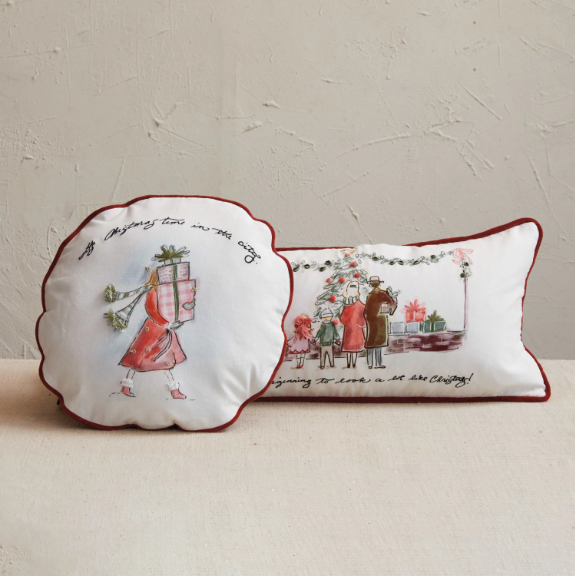 Cotton Printed Lumbar Pillow w/ Family