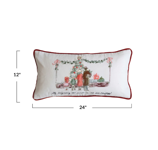 Cotton Printed Lumbar Pillow w/ Family