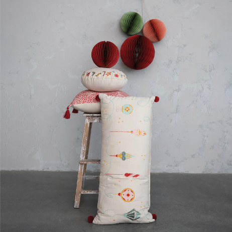 Cotton Slub Printed Ornament Lumbar Pillow