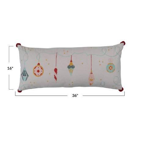 Cotton Slub Printed Ornament Lumbar Pillow