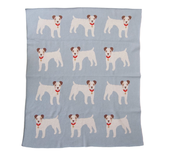Sky Blue Dog Cotton Knit Baby Blanket